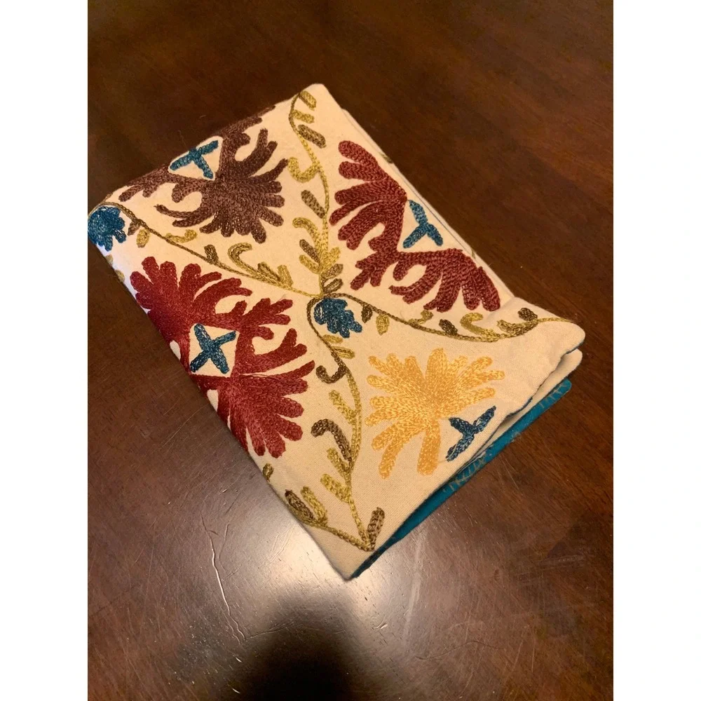 Pier 1 Imports Embroidered Floral Lumbar Pillow Cover 14x20 Boho Turquoise Gold